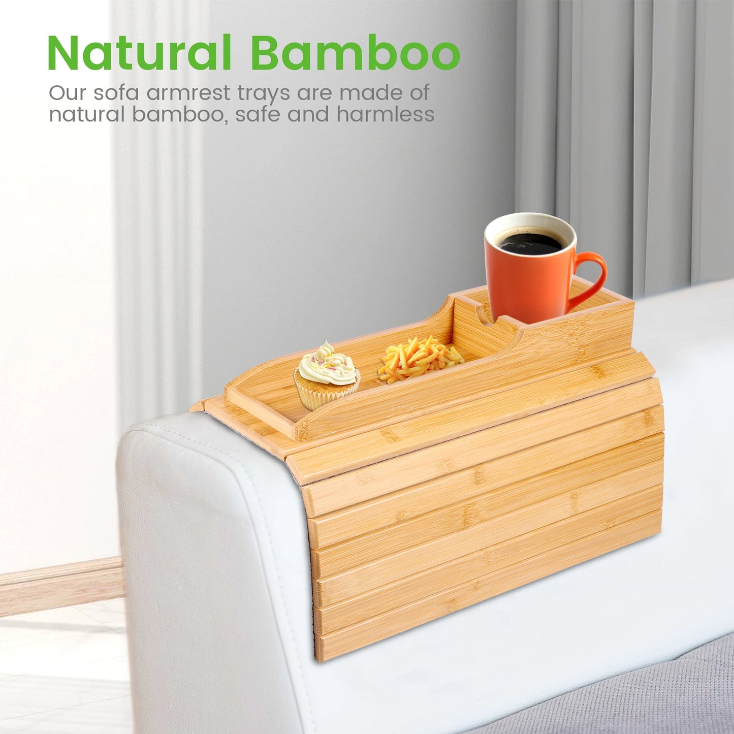 Bamboo Couch Cup Holder Tray
