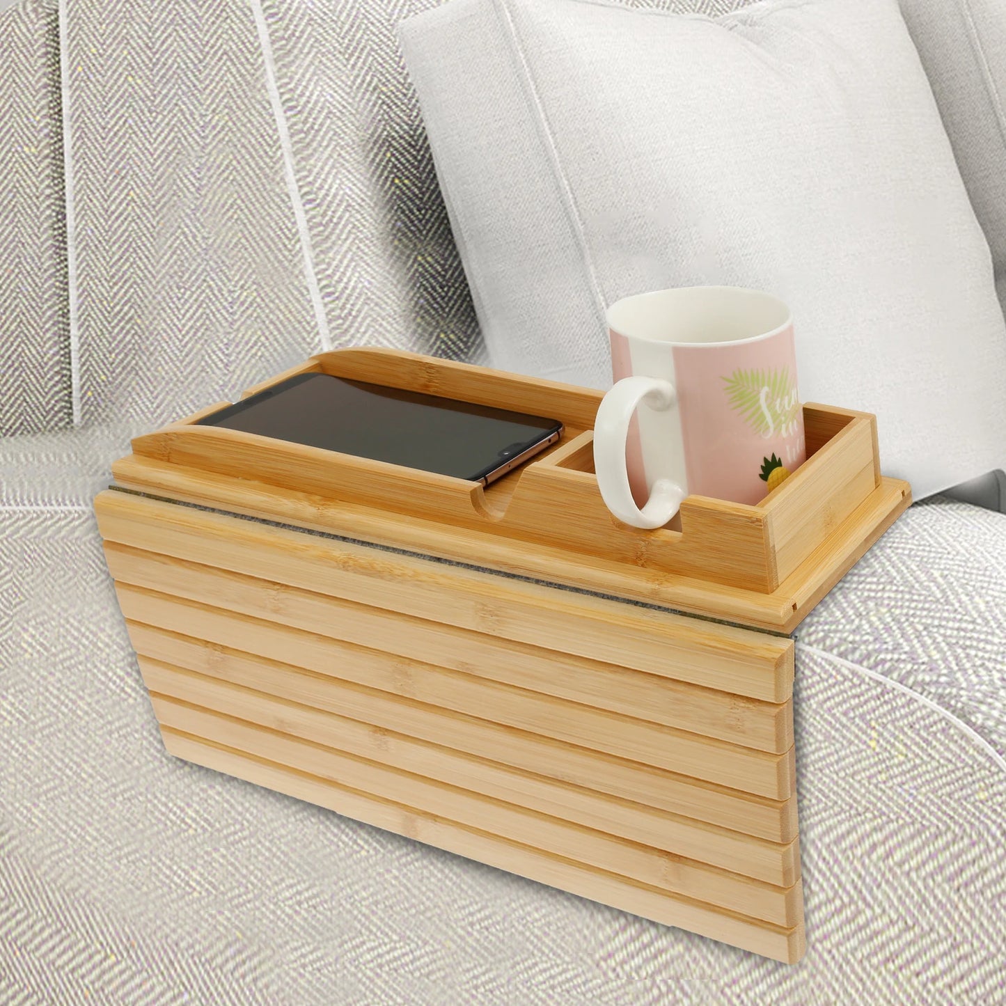 Bamboo Couch Cup Holder Tray